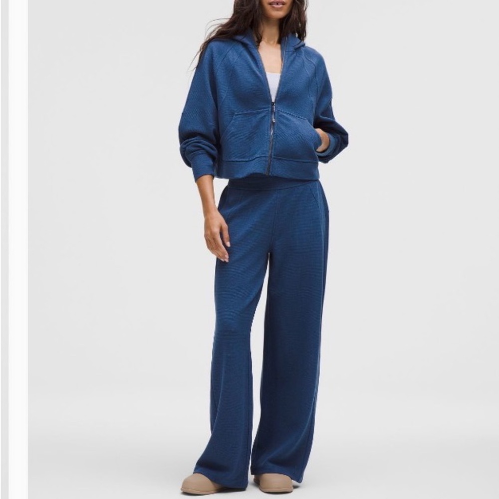 Lululemon Waffle Set Blue Twill 💙✨ Half-Zip + Wide Leg Pants S/L NWOT
